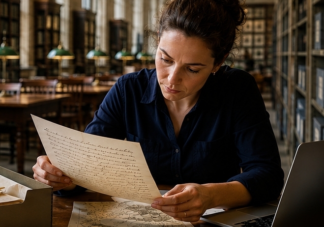Researcher in library